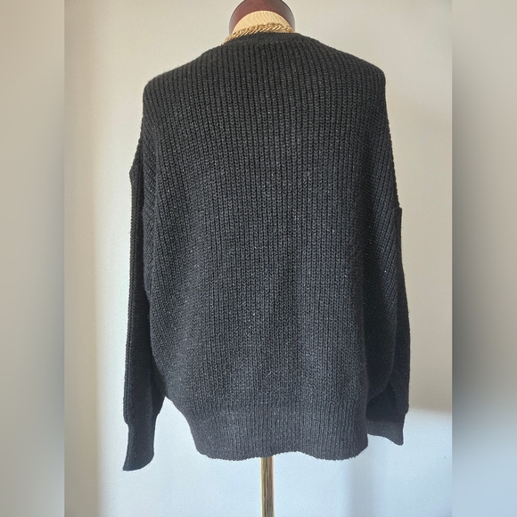 VITA VITALE ITALY Black V-Neck Wool Blend Knit Sweater With White Paint Splatter - Picture 7 of 12